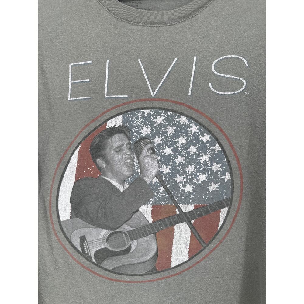 Elvis Shirt Womens Large Gray Baby Tee Fitted American Flag Graphic Presley - Picture 2 of 6